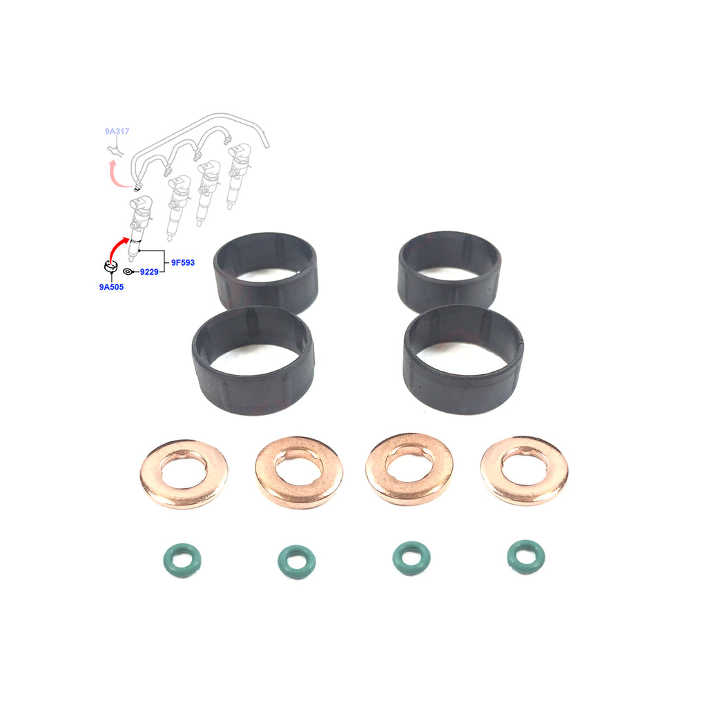 Fuel Injector Seal Washer & O-Ring Set For Ford Fiesta Focus 1.6 TDCi - ENV 0109220004