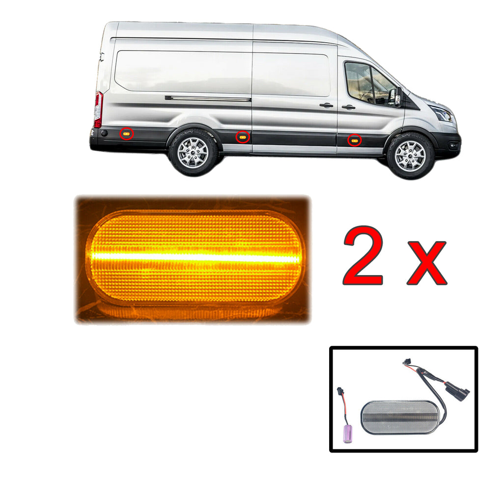 Clear Led Side Marker Amber Lamp 2x Fits Ford Transit Mk8 2014 to 2020 V-170772