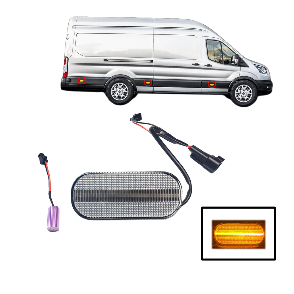 Clear Led Side Marker Amber Lamp 2x Fits Ford Transit Mk8 2014 to 2020 V-170772