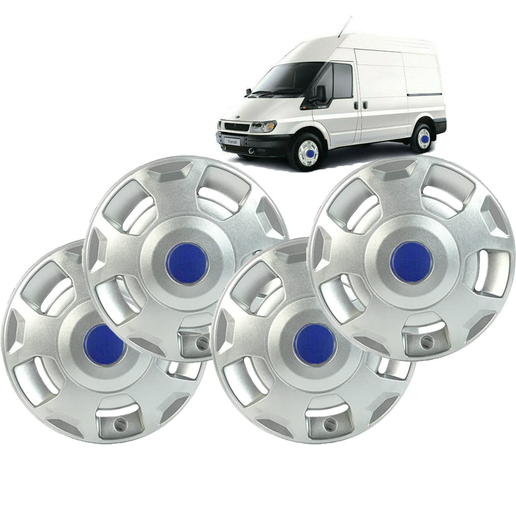Ford Transit MK6 Silver Wheel Trim Cover 16 Inch Blue Badge Set  2000 to 2014