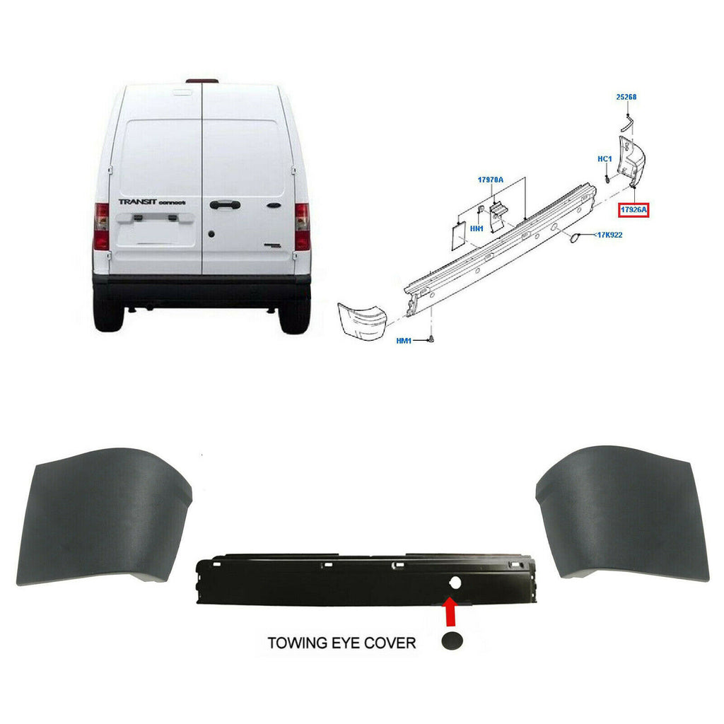 Ford Transit Connect Rear Bumper End Caps No Sensor Cover 2002 to 2012 1387174