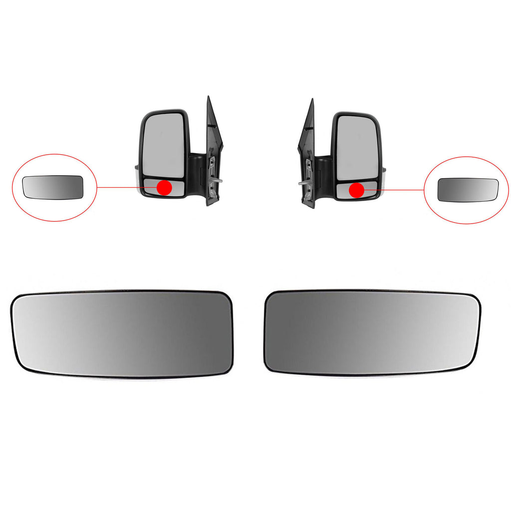 Mercedes Sprinter Crafter Lower Wing Mirror Blind Spot Glass Heated Set 2006 On A0028113933