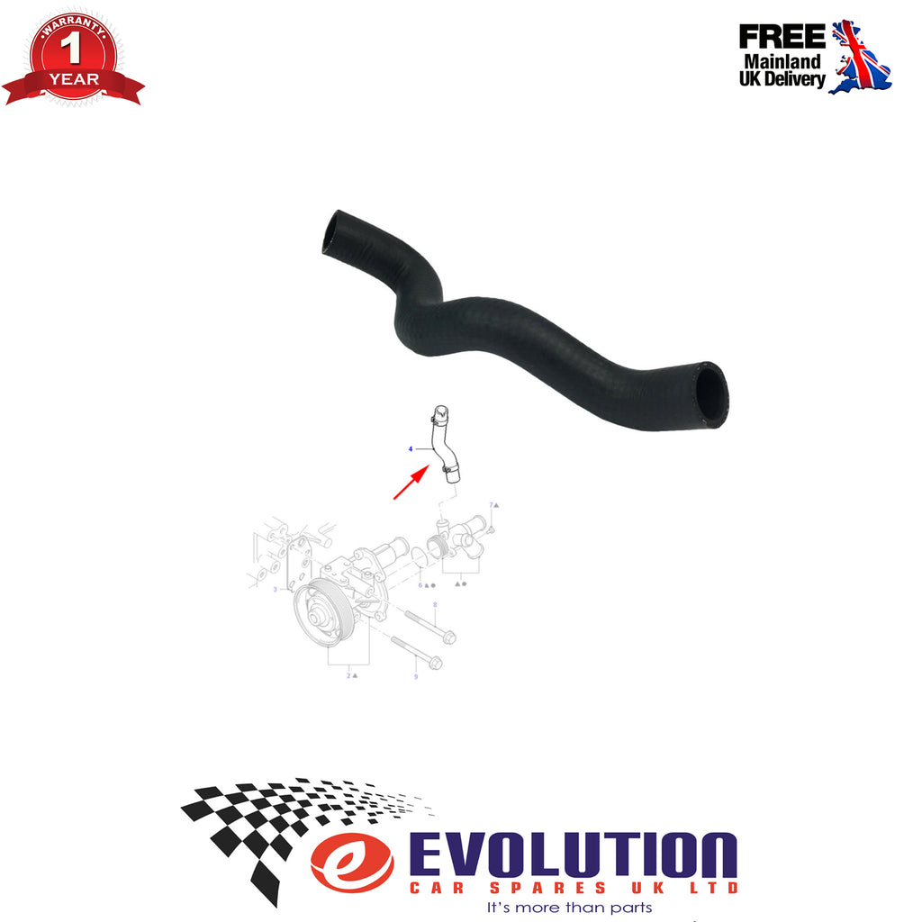 RADIATOR WATER PUMP HOSE WITH CLIPS FITS LONDON LTI TAXI TX1, TX2, TX4, 1100014