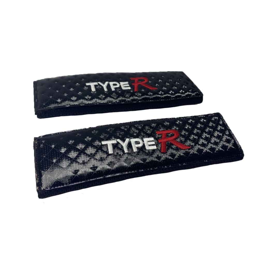 Universal Black Glossy Carbon Fiber Type R Seat Belt Cover Cushion Protector x2