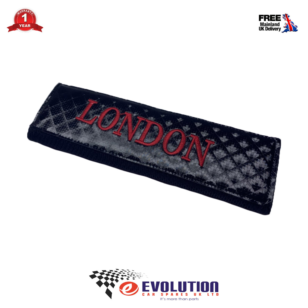  Universal Black Glossy Carbon Fiber Red London Seat Belt Cover Cushion x2
