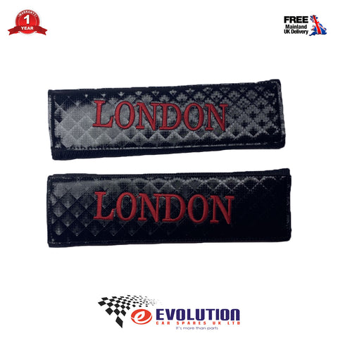  Universal Black Glossy Carbon Fiber Red London Seat Belt Cover Cushion x2
