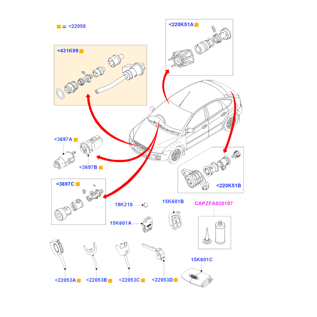 Ford Focus MK2 2004 to 2011 Bonnet Lock Cylinder 4M5AA16B970AB 1355231