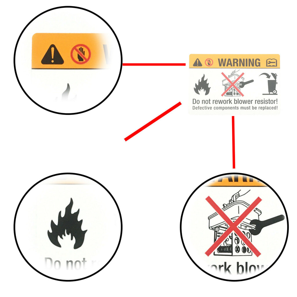 ORIGINAL DO NOT REWORK BLOWER RESISTOR LABEL 8 CM X 5.5 CM 