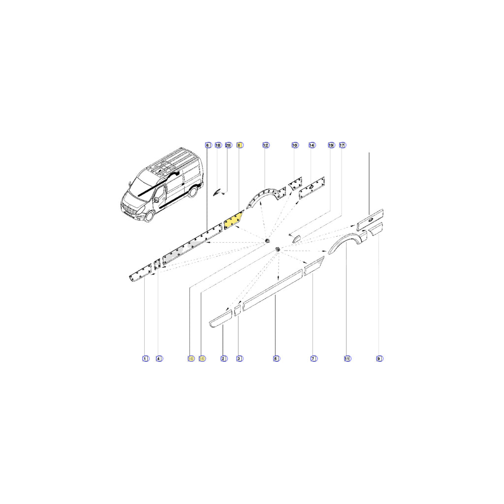 Renault Master III Vauxhall Movano Rear Right Door Side Band Short Chassis 768F30006R