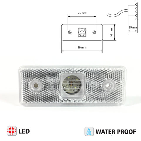 12V / 24V LED WHITE SIDE MARKER LIGHT INDICATOR LAMP TRAILER TRUCK LORRY VAN BUS
