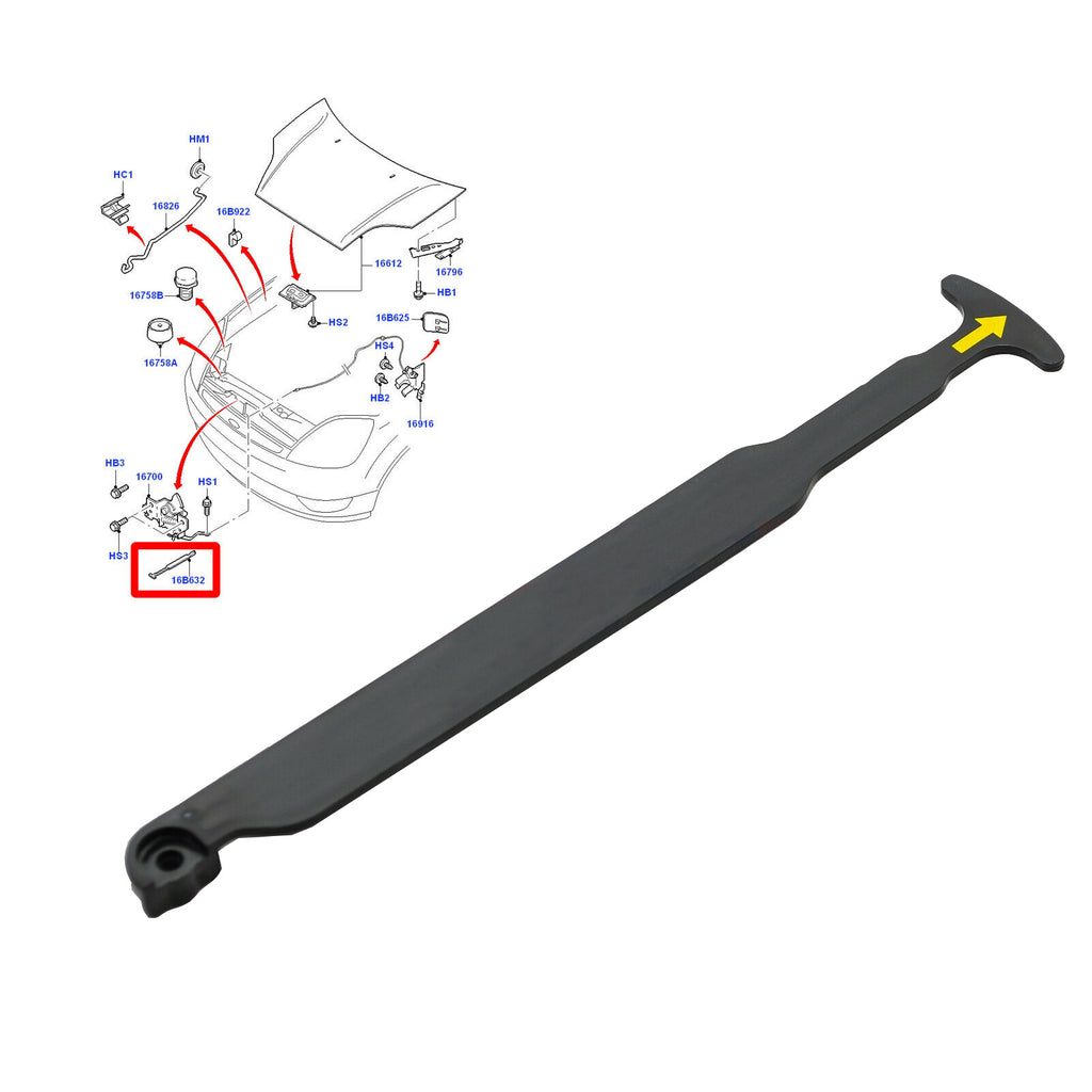 Ford Fiesta 2001 to 2010 Bonnet Hood Catch Release Handle Lever Pull Opener 2S6Q16B632AE