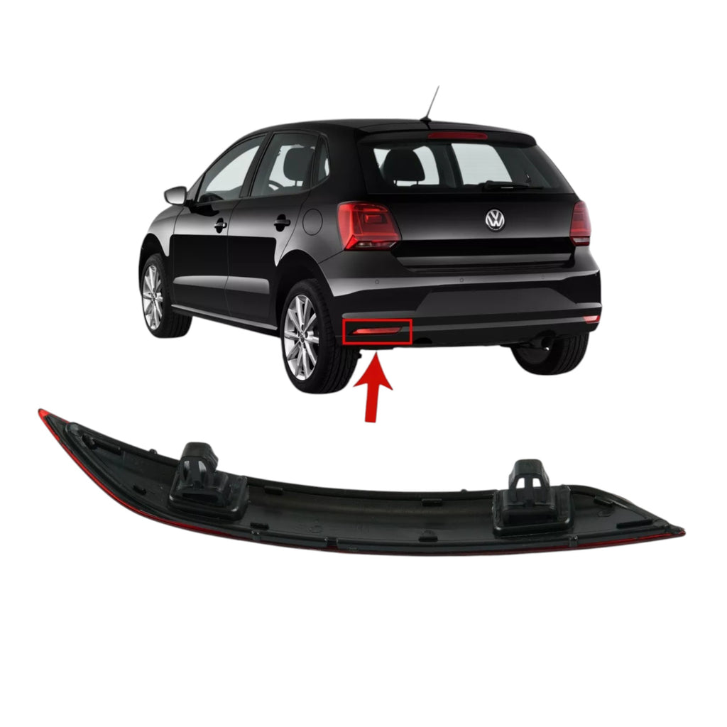 VW Polo Red Lens Left Rear Bumper Reflector Lamp No Light 2014 to 2017 6R0945105C