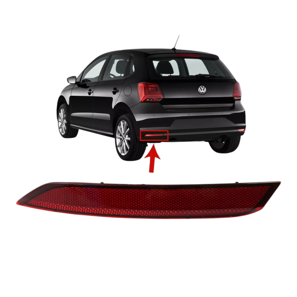 VW Polo Red Lens Left Rear Bumper Reflector Lamp No Light 2014 to 2017 6R0945105C