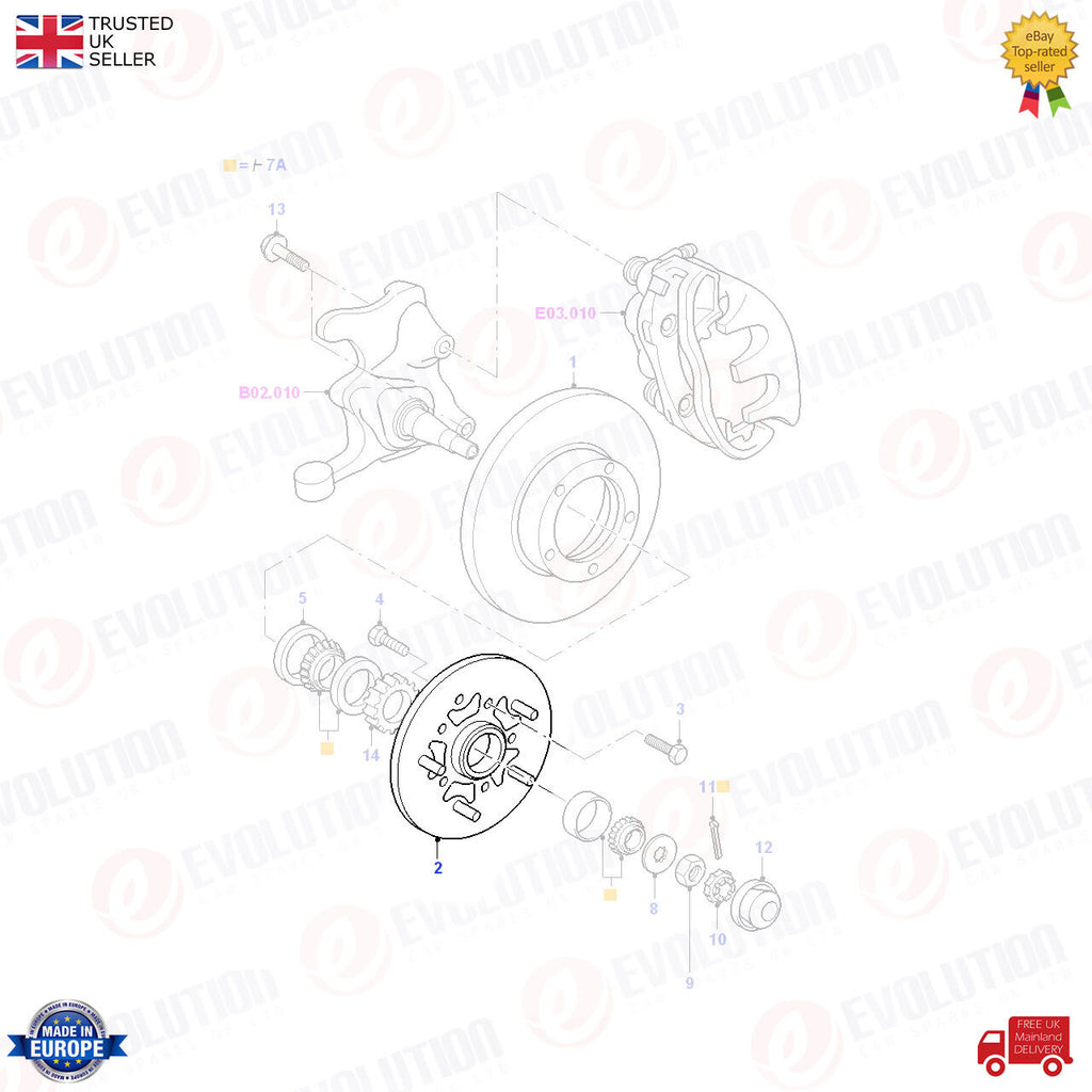 FRONT RH / LH 14" WHEEL HUB + BEARING KIT FITS FORD TRANSIT MK4 MK5 1991/00, SWB