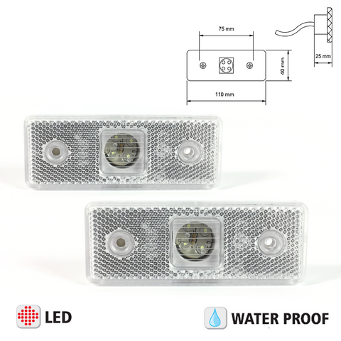 2x LED WHITE SIDE MARKER LIGHT INDICATOR LAMP FITS TRAILER, TRUCK, LORRY, BUS