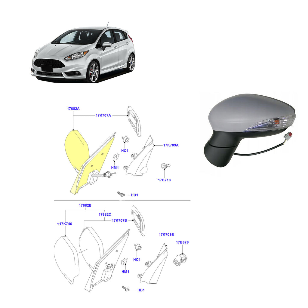 Wing Mirror Complete Set Right Side With Indicator Fits Ford Fiesta 8A6117682