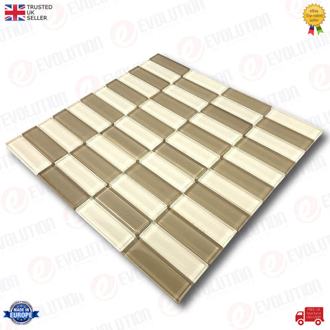 30x30 cm RECTANGULAR GLASS MOSAIC WALL TILE SHEET BRONZE & CREAM