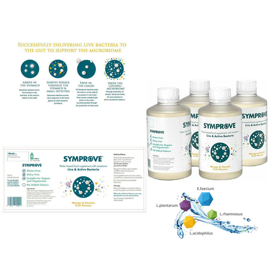 SYMPROVE Liquid Probiotic Live Active Bacteria Mango Passion Fruit 4 pack just