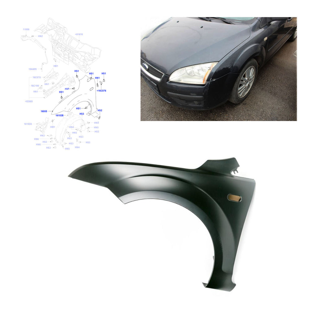 Ford Focus Mk2 Front Left Fender 1376484 P4M51A16009CA