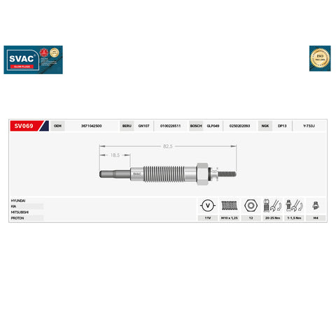 Hyundai Terracan Heater Glow Plug Kia K2500 Mitsubishi Proton 3671042500