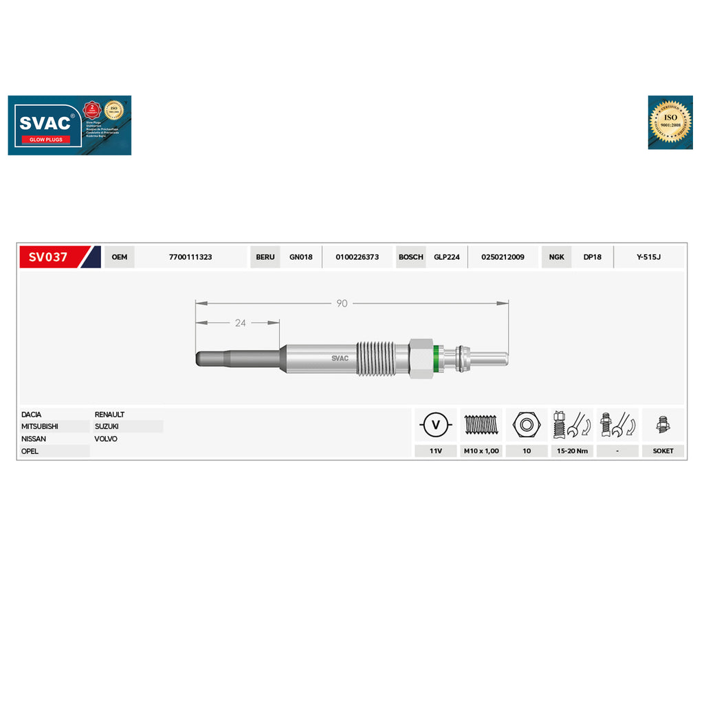 Dacia Duster Heater Glow Plug Mitsubishi Nissan Renault Suzuki Volvo  8200434855