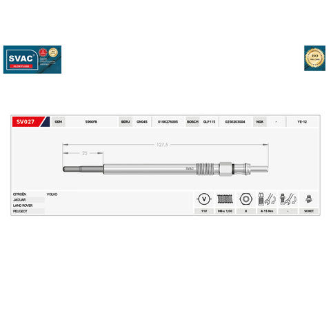 Citroen Heater Glow Plug Peugeot Volvo Jaguar Land Rover   5960F8   1354289