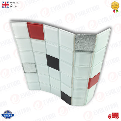 30 x 30 cm GLASS MOSAIC WALL TILES SHEET WHITE WITH MIXED COLOUR PATTERN
