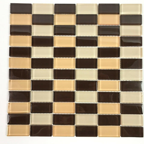 30x30 cm RECTANGULAR GLASS MOSAIC WALL TILE SHEET BROWN & BEIGE