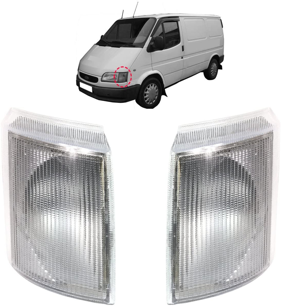 A PAIR OF FRONT CORNER INDICATOR LAMPS CLEAR LENS LEFT RIGHT FITS FORD TRANSIT MK4, MK5